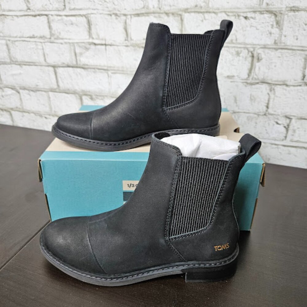 TOMS Women's Ankle Boots Black Leather Size 5.5 New With Box